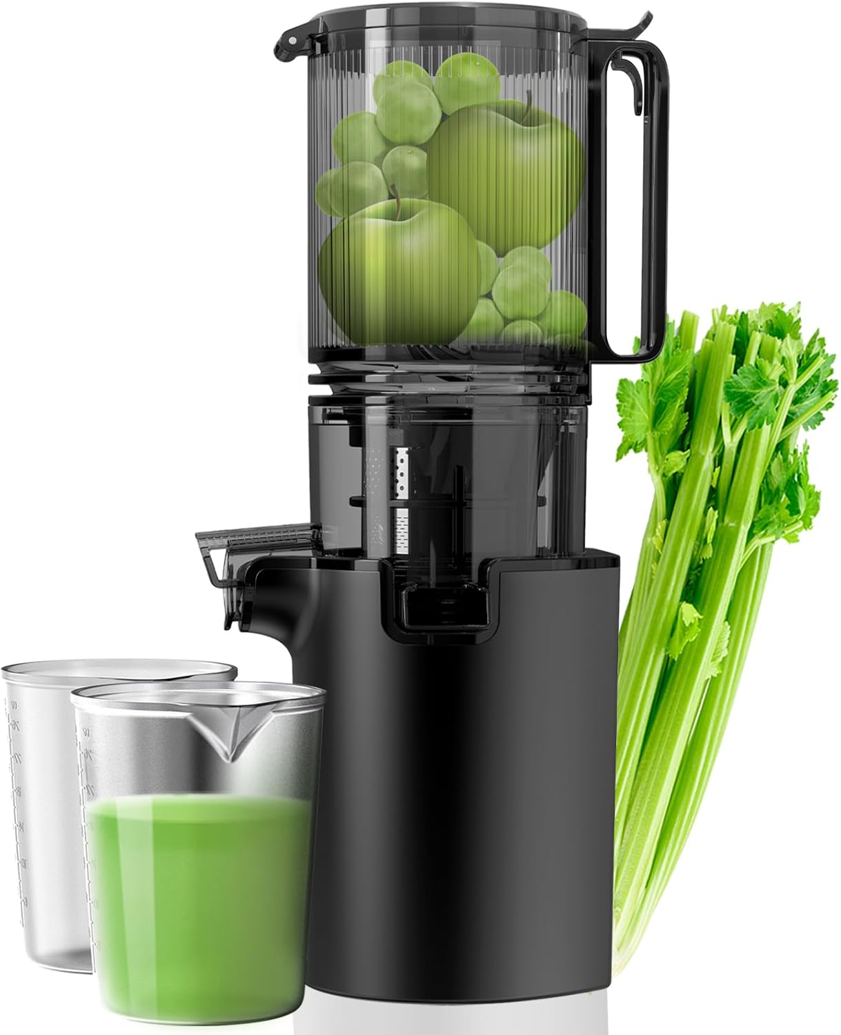 Cold Press Juicer, 5.4" Wide Feed Chute Juicers with 350w Power Motor, Slow Masticating Juicer Machine with High Juice Yield for Whole Vegetables & Fruits, Easy to Clean, Grey(pro)