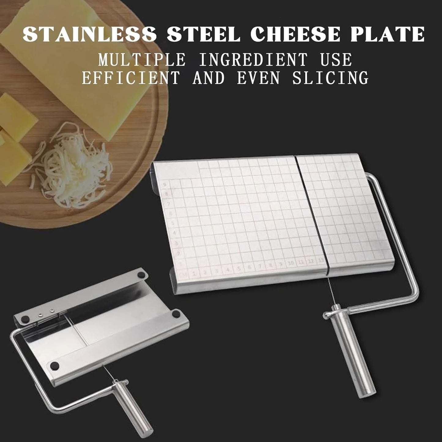 Cheese Slicer with Board for Block Cheese - Heavy Duty Adjustable Cheese Cutter Board with 11 Replacement Wires, Ergonomic Design Adjustable Stainless Steel Cheese Cutter with Precision Scale