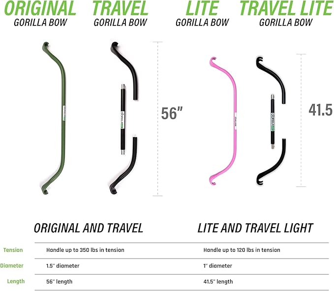 Lite Gorilla Bow Portable Home Gym Resistance Bands and Bar System for Travel, Fitness, Weightlifting and Exercise Kit, Full Body Workout Equipment Set