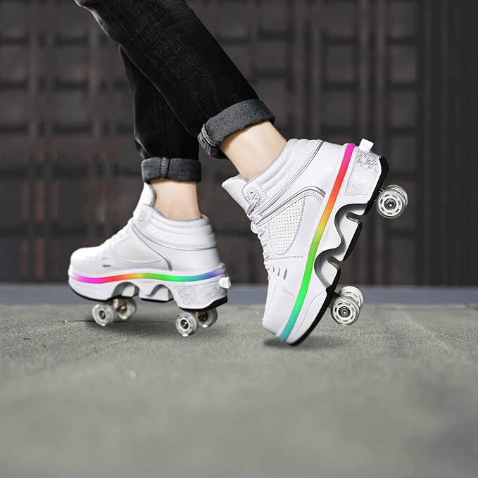 Double-Row Deform Wheel Automatic Walking Shoes Invisible Deformation Roller Skate 2 in 1 Removable Pulley Skates Skating Parkour