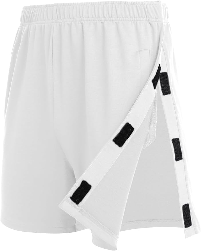 Deyeek Unisex Tear Away Shorts Snap On Athletic Cotton Shorts Post Knee Surgery Recovery Hip Replacement Pants with Pockets