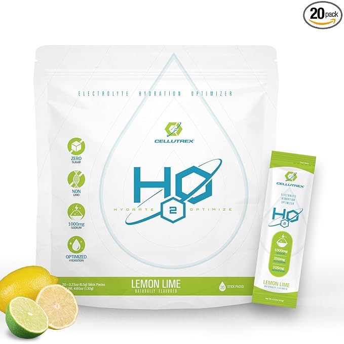 Cellutrex® H2O Electrolytes – Electrolyte Powder Drink Mix, Zero Sugar, Natural Salt Hydration Packets for Recovery and Wellness, Lemon Lime, 20 Sticks