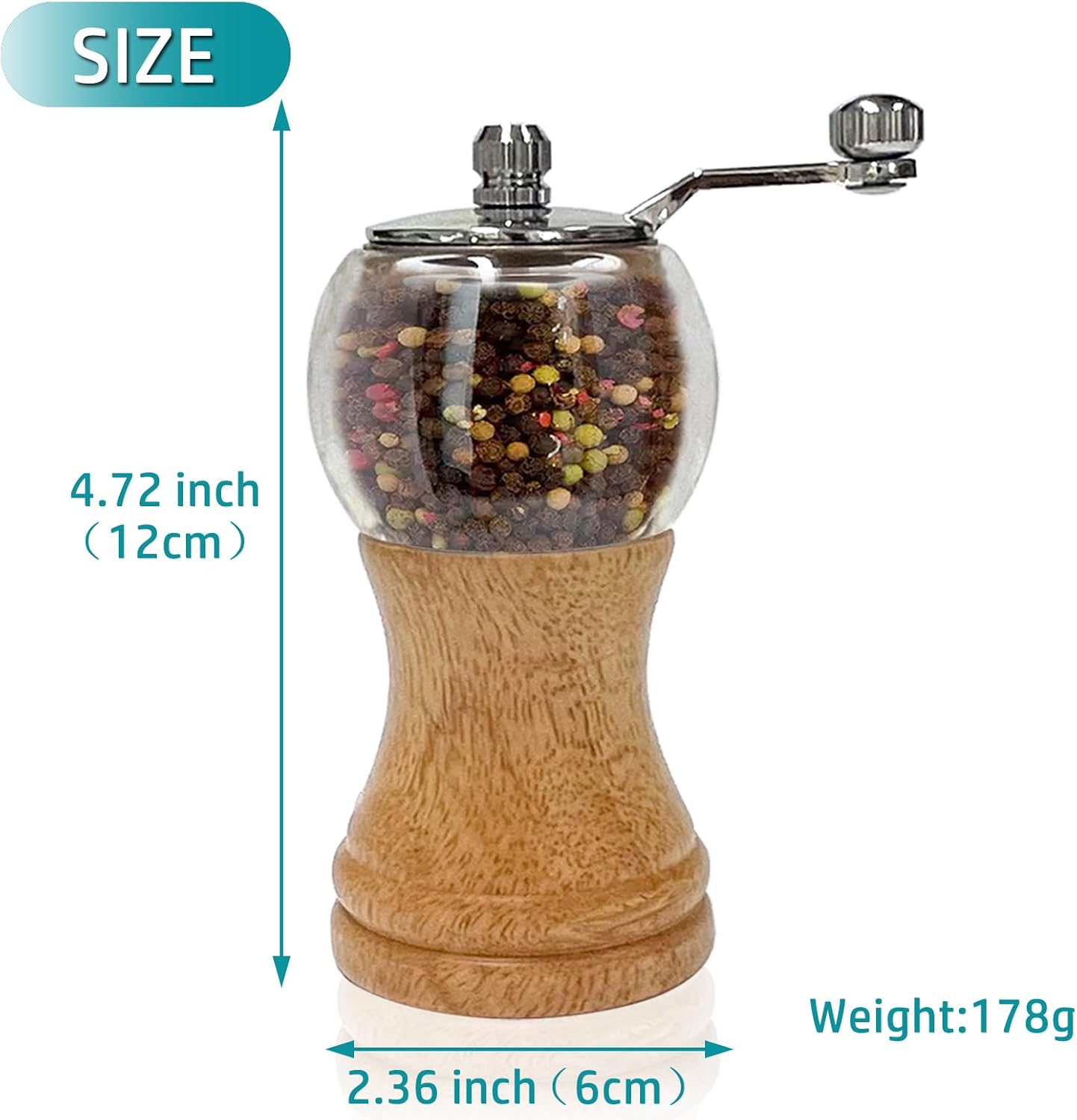 Classical Hand Shake Wood Pepper Grinder Set & Gorgeous Salt Wooden & Acrylic,Ceramic Blades Upgrade metal handle,Enjoy Your Best Fresh Ground Pepper Various spices (Burlywood 1pcs-5in)
