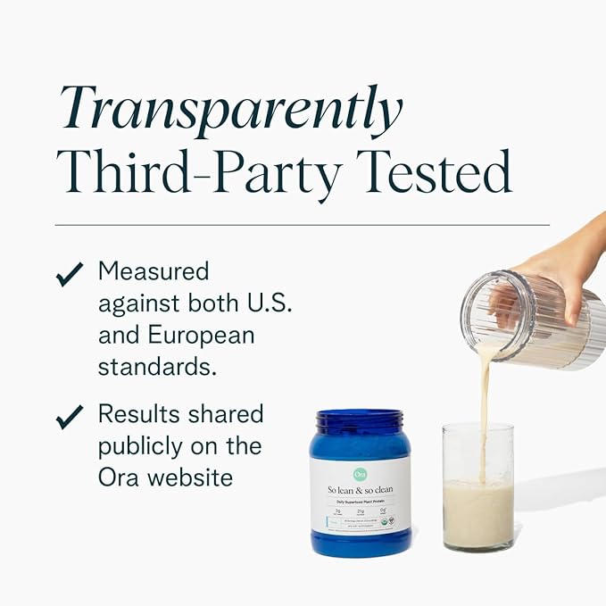 Ora Organic Vegan Protein Powder - 23g Plant Based Pea Protein + Superfood for Women and Men - Unsweetened & Unflavored - 20 Servings, No Erythritol, Keto-Friendly, Gluten-Free, Paleo, Soy-Free