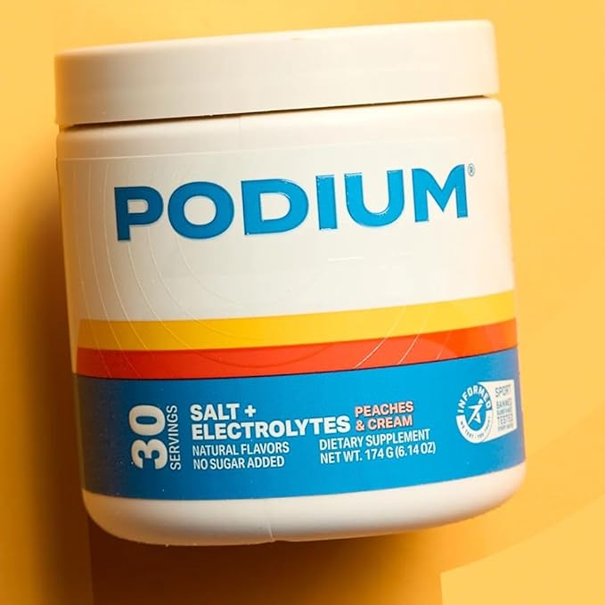 Podium Nutrition Training Salt + Electrolytes Powder, Peaches & Cream, Post Workout Hydration & Muscle Recovery Support, Electrolyte Drink, Magnesium, Potassium, Calcium & Sodium Salts, 30 Servings