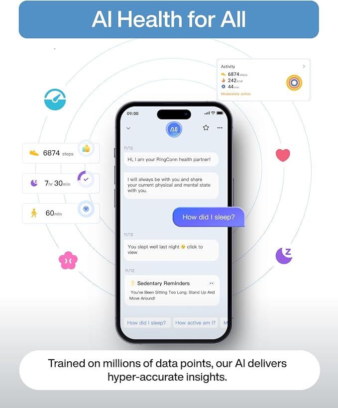 RingConn Gen 2 Air, Ultra-Thin AI Smart Ring, 10-Day Battery Life, Fitness/Sleep/Stress/HR Tracker for Women&Men, No App Fee for Standard Features, iOS & Android Compatible (Size 8, Dune Gold)