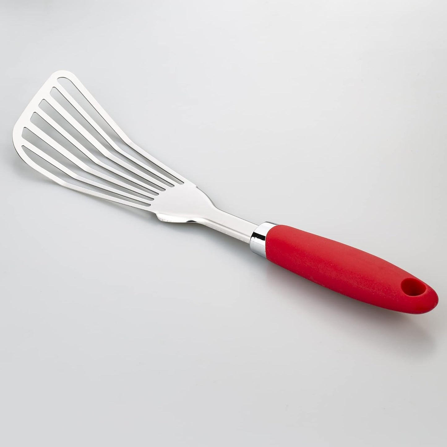 304 Stainless Steel Fish Spatula, Non-Slip Ergonomic Handle Slotted Spatula, Red