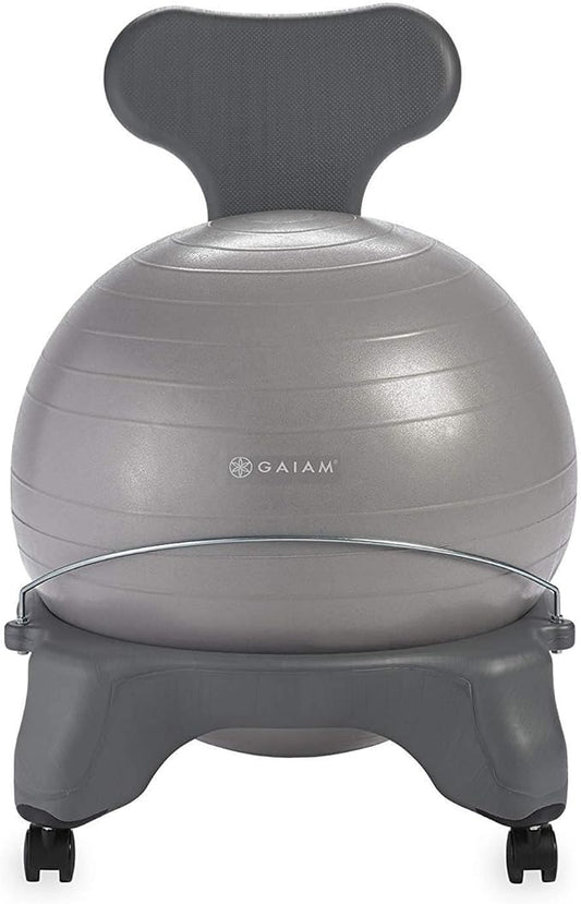 Gaiam Classic Balance Ball Chair – Ergonomic Stability Chair for Desk & Office | Yoga Ball Seat with Base, Air Pump, & Exercise Guide | Improves Posture & Core Strength (300 lb Capacity)