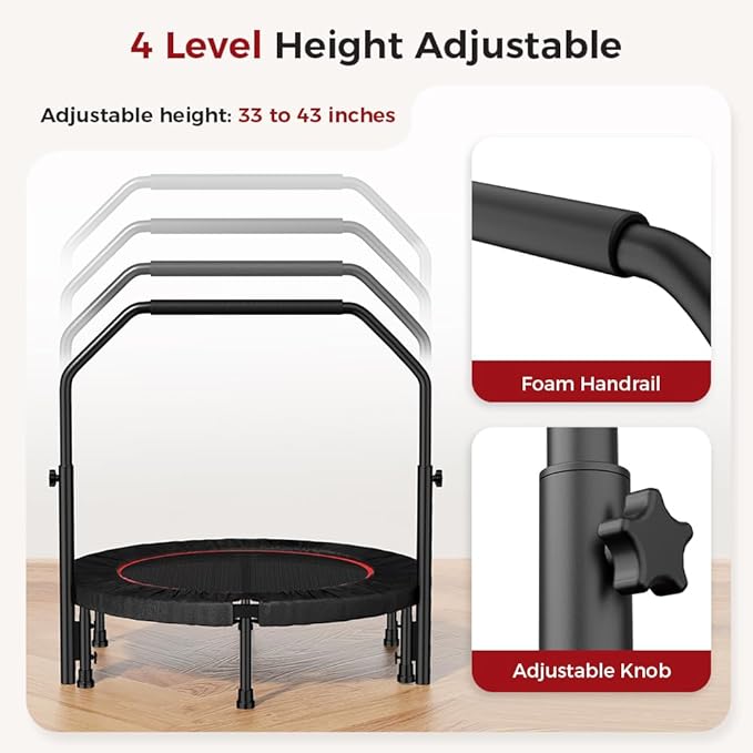 Rebounder Trampoline for Adult,460 LBS Mini Trampoline for Adults with Bar,Exercise Trampoline Indoor/Outdoor Use,40 inch Fitness Rebounder