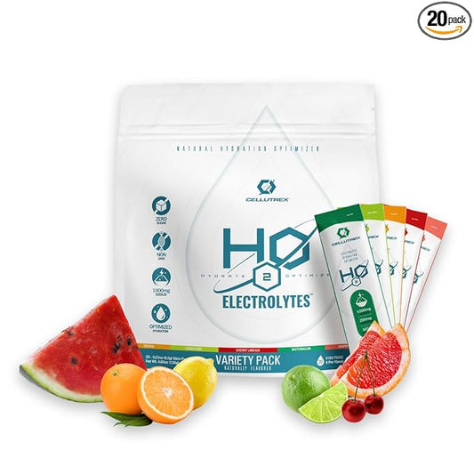 Cellutrex® H2O Electrolytes – Electrolyte Powder Drink Mix, Zero Sugar, Natural Salt Hydration Packets for Recovery and Wellness, Variety Pack, 20 Sticks