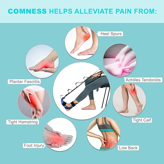 Foot and Calf Stretcher Stretching Strap For Plantar Fasciitis, Heel Spurs, Foot Drop, Achilles Tendonitis & Hamstring. Yoga & Leg Stretch Strap. (Blue)