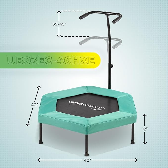 Upper Bounce Mini Workout Trampoline with Adjustable T-Shaped Handrail – Hexagonal Rebounder Trampoline for Kids & Adults – Fitness & Recreational Trampolines, Supports up to 220 lbs.