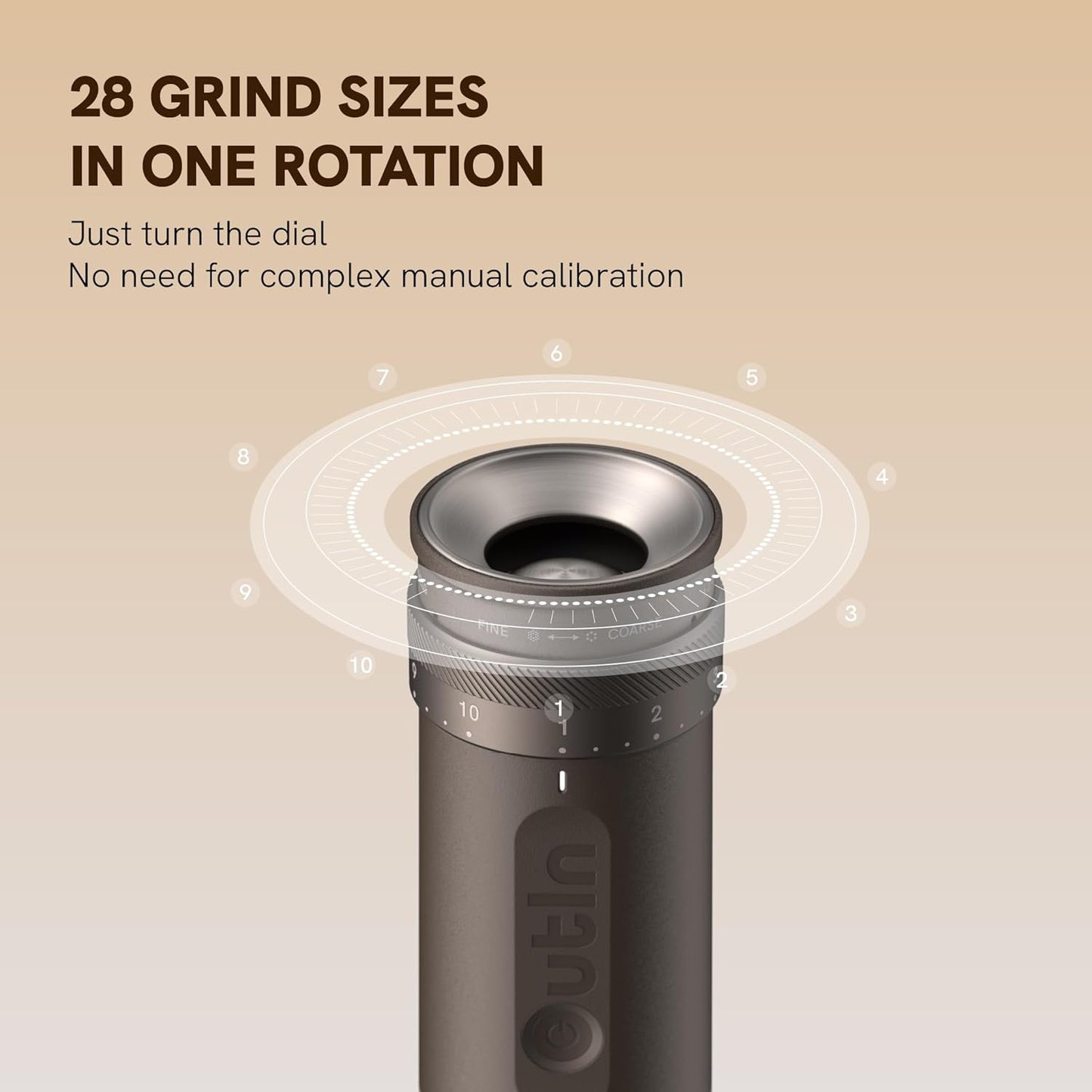 OutIn Fino Portable Electric Coffee Grinder,Adjustable Coffee Bean Grinder with 28 Precise Grind Setting,One-Button Burr Coffee Grinder with Fast‑Charge Battery, Auto‑Stop & Clog‑Protection