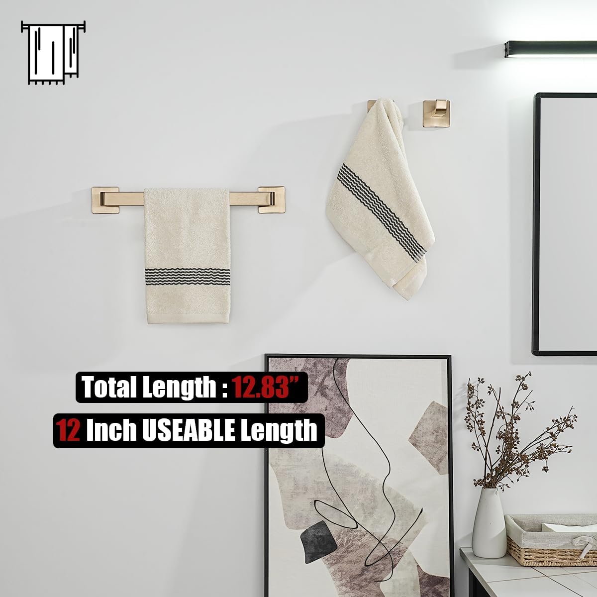 JQK Champagne Bronze Towel Bar, 12 Inch 304 Stainless Steel Thicken 0.8mm Towel Rack Bathroom, Towel Holder Wall Mount, Total Length 14.41 Inch, TB250L12-CB