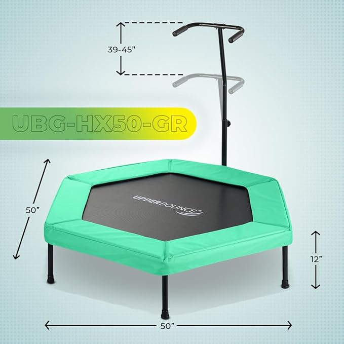 Upper Bounce Mini Workout Trampoline with Adjustable T-Shaped Handrail – Hexagonal Rebounder Trampoline for Kids & Adults – Fitness & Recreational Trampolines, Supports up to 220 lbs.
