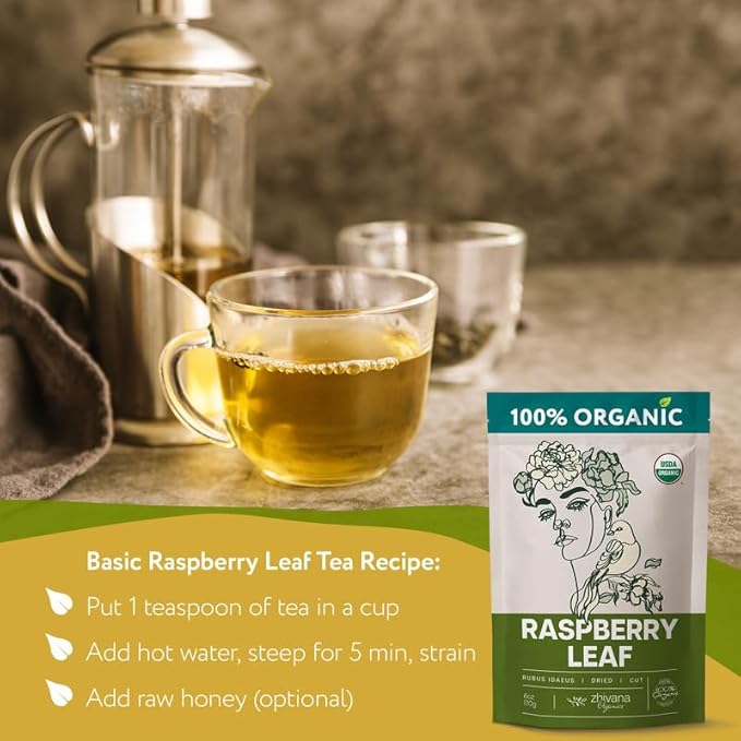 Organic Red Raspberry Leaf Tea – Wild Raspberry Tea for for Pregnancy, Healthy Cycle, Menstrual Cramps – 6oz