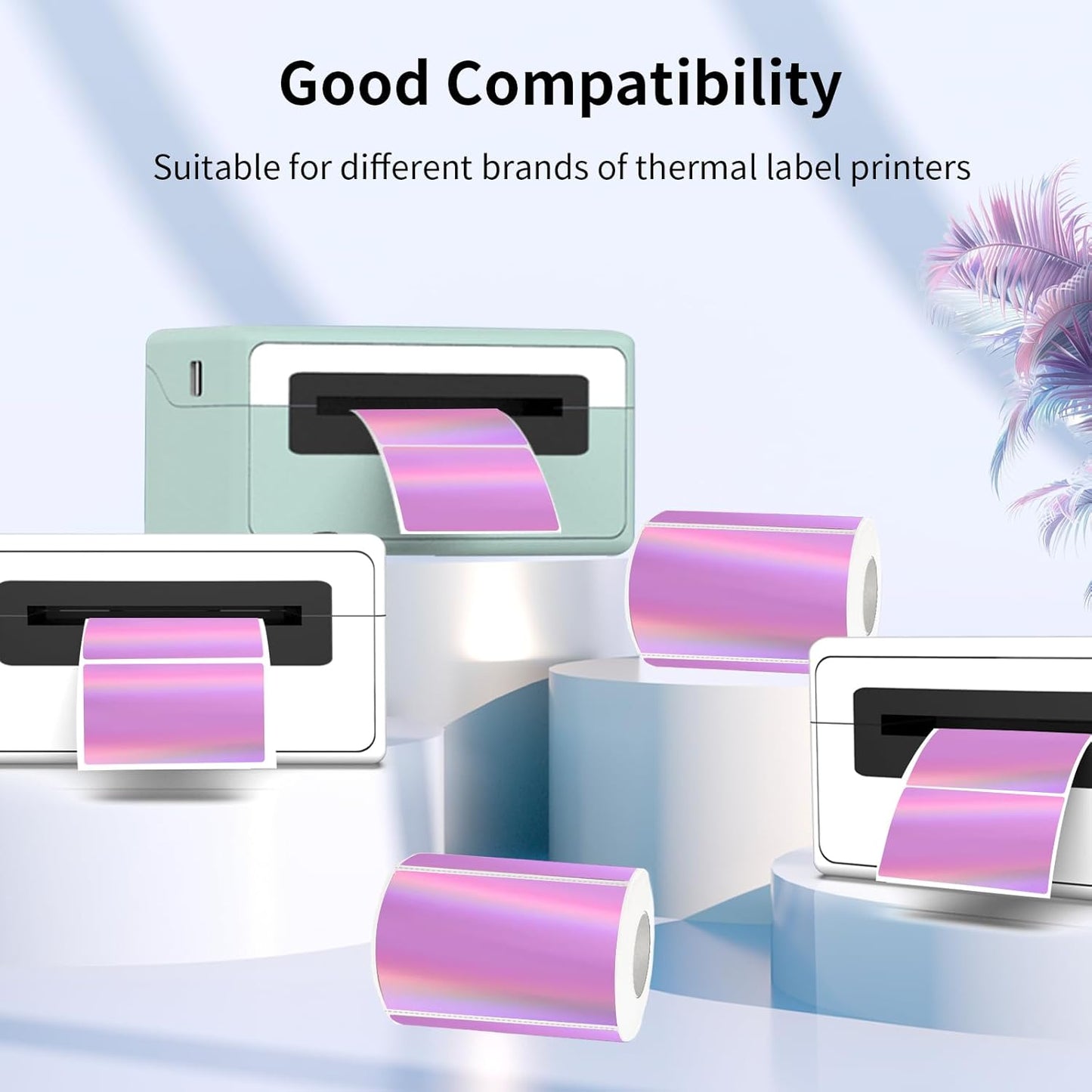 3x2 Inch Holographic Thermal Labels, Pink Thermal Sticker Labels, Rainbow Glitter Stickers for Price, Barcode, Mailing, Name, DIY Custom Logo Design, 200 Pcs/1 Roll