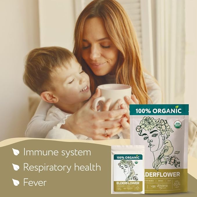 Elderflower Tea Organic (4oz.) - Elder Flowers Dried Herb for Respiratory Health - Loose Leaf Medicinal Tea