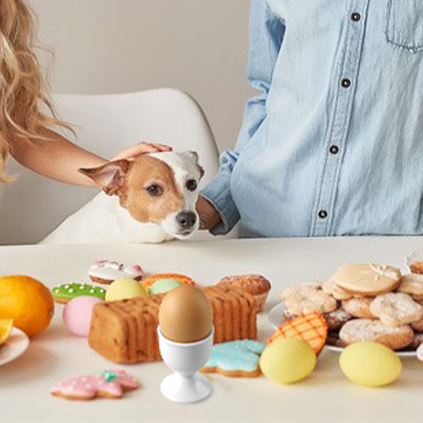 Cinf Ceramic Egg Cup Gift Set of 4 Porcelain Holder Breakfast Boiled Cooking Easy to Clean Childhood Memories Kitchen