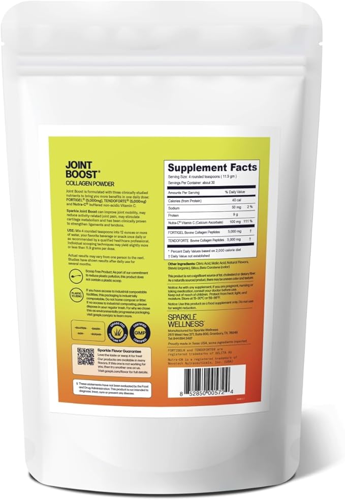 Sparkle Wellness Joint Boost (Tropical) [30-Serves] | Collagen Powder Supplement with FORTIGEL & TENDOFORTE Collagen Peptides & Calcium Ascorbate Vitamin C | Supports Joint Mobility