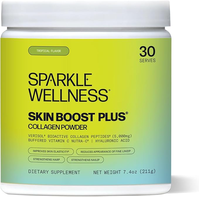 Sparkle Wellness Skin Boost Plus (Tropical) [30-Serves] | Collagen Powder Supplement with VERISOL Bioactive Hydrolyzed Collagen Peptides, Vitamin C & Hyaluronic Acid