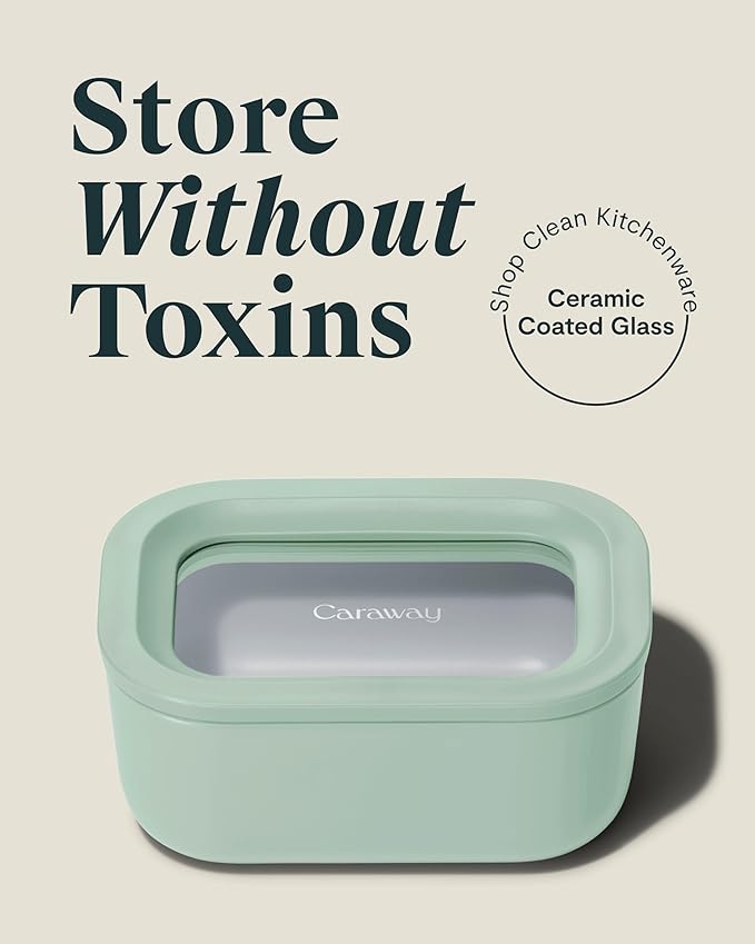 Caraway 6pc Glass Food Storage Set - 2.6 Cup Storage Containers For Food (6) - Non-Toxic Ceramic-Coated Glass - Air Release Technology - Compact & Stackable Design - Mist