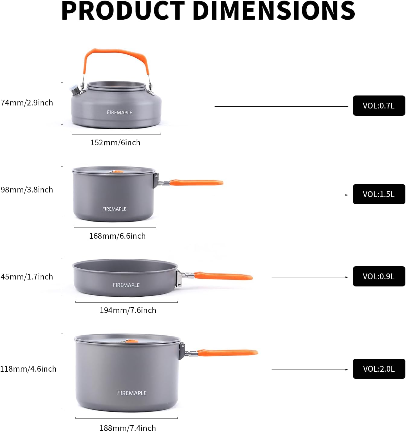Fire-Maple Feast 4 Piece Camping Cookware Cookware Cookware Kit Outdoor Cookware Set with Pots, Kettle, Saucepans and Spatula for Hiking Fishing Picnic
