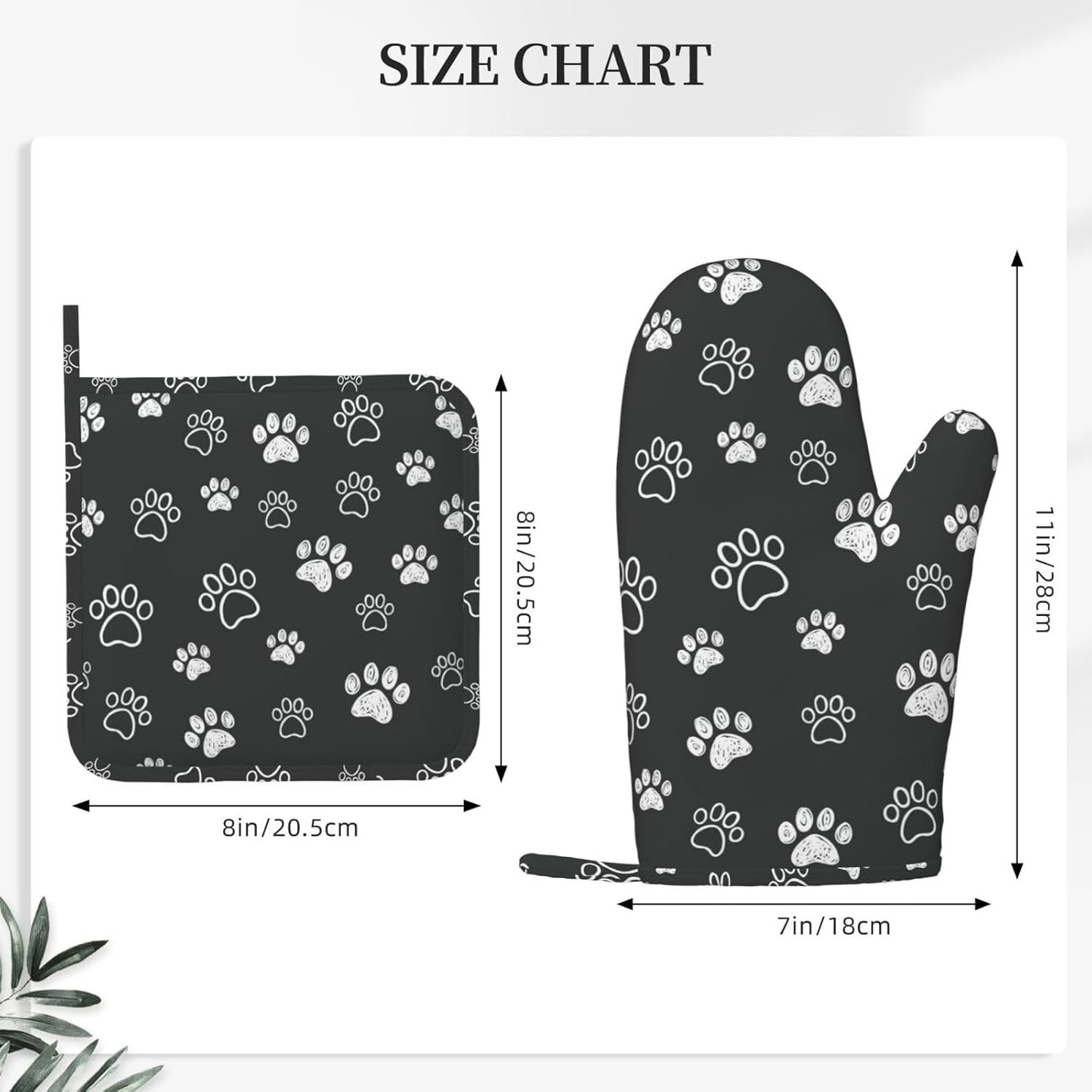 Dog Paw Print Oven Mitts and Pot Holders Set of 4 Silicone Black White Dog Paw Print Kitchen Mitten Gloves and Non-Slip Potholders Set Heat Resistant Oven Gloves Hot Holders for Kitchen