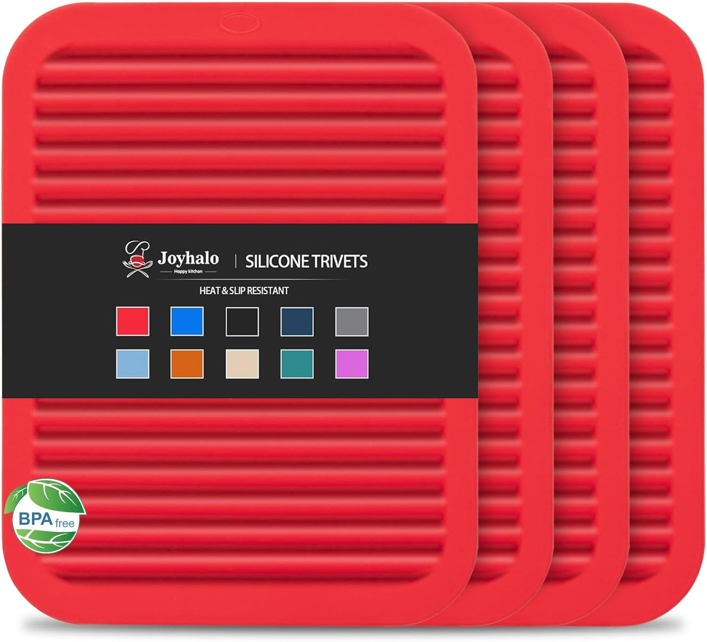 Joyhalo 4 Pack Silicone Trivets for Hot Pots and Pans,480℉ Heat Resistant Trivets for Hot Dishes,Hot Pads for Countertop,Kitchen Potholders,Red