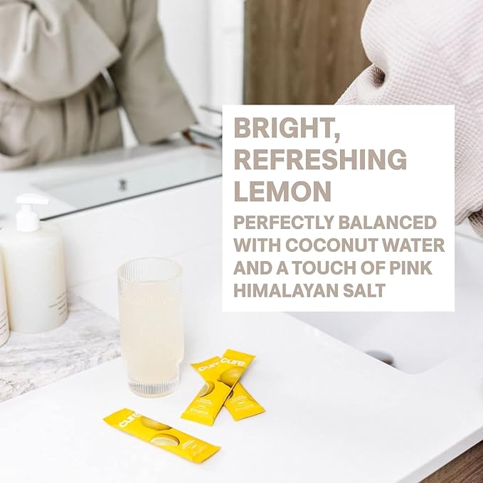 Cure Hydration | Plant-Based Electrolyte Drink Mix | No Added Sugar | FSA-HSA | Dehydration Relief Powder Made with Coconut Water | Non-GMO | Vegan | 28 Servings Jar - Lemonade