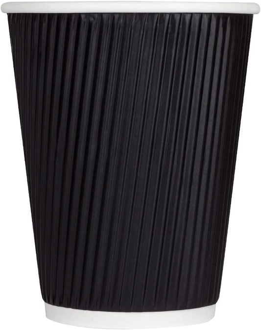 Karat 12 oz Ripple Insulated Coffee Cup [500 Count] Black Disposable Paper Hot Cup, Sturdy & Leak Proof, 90mm, No Lids