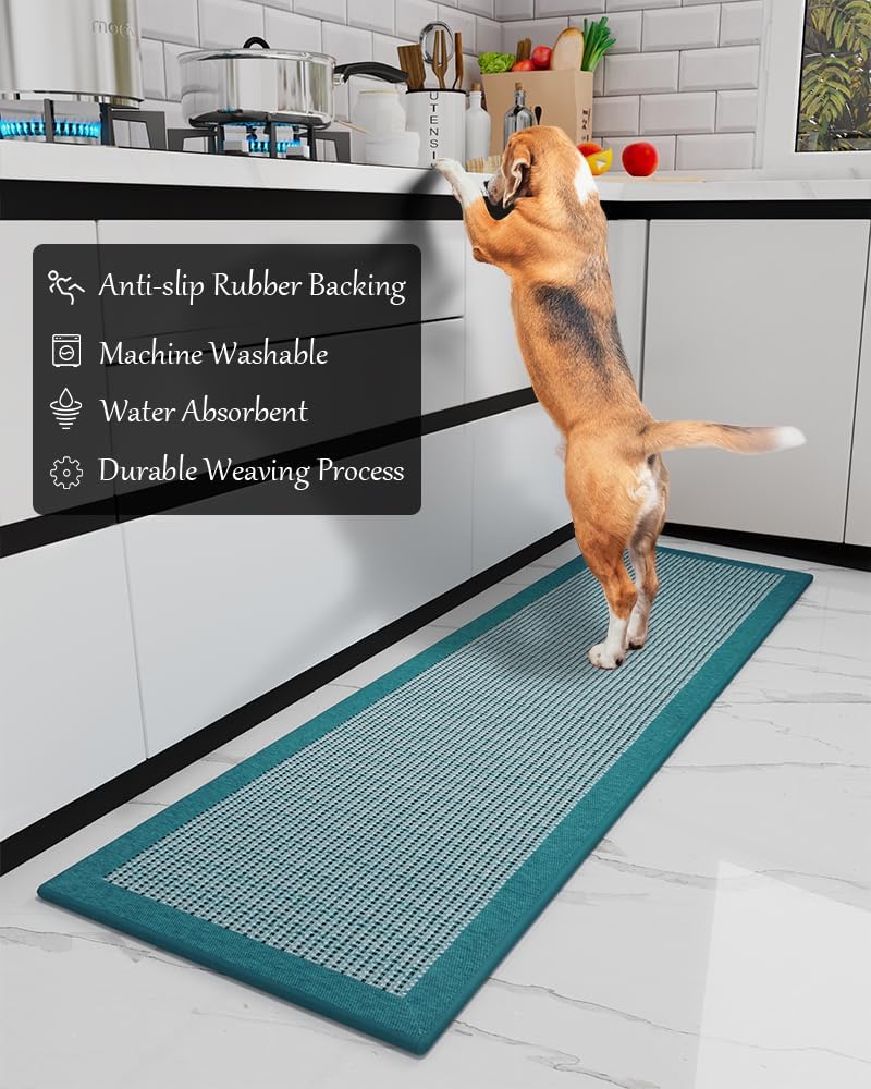 PADOOR Kitchen Mats for Floor, Kitchen Rugs Non Slip Washable, Rubber Backed Kitchen Runner Super Absorbent Kitchen Floor Mat Sink Rug, 20"x32" Teal