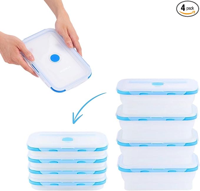 Collapsible Silicone Food Storage Containers, BPA Free, Microwave, Freezer and Dishwasher Safe, Lunch, Meal Prep, Travel, Space-Saving