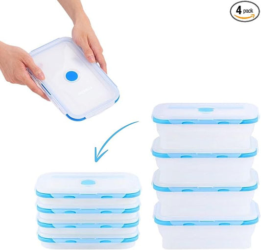 Collapsible Silicone Food Storage Containers, BPA Free, Microwave, Freezer and Dishwasher Safe, Lunch, Meal Prep, Travel, Space-Saving