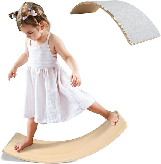 Gentle Monster Wooden Wobble Balance Board, 35 Inch Rocker Board Natural Wood, Kids Toddler Open Ended Learning Toy, Yoga Curvy Board for Office & Classroom Adult