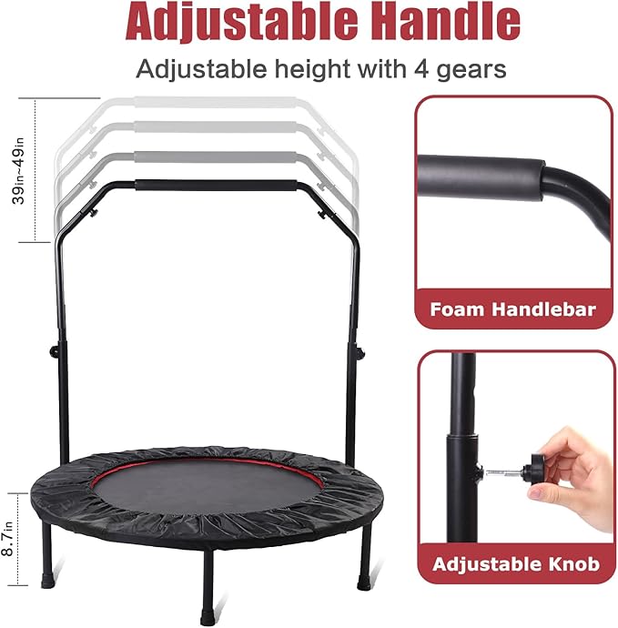 Rebounder Trampoline for Adults, 40"/50" Foldable Spring Fitness Trampoline - 450 lbs Capacity, Quiet & Stable Indoor/Outdoor Exercise Equipment for Cardio Workout