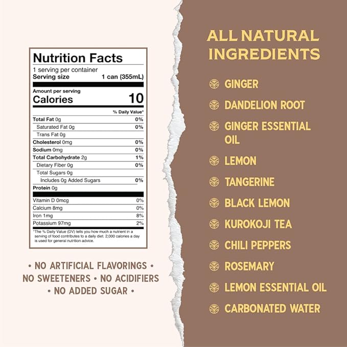 Rishi Tea Dandelion Ginger Sparkling Botanicals Sparkling Water - Organic, Unsweetened, Zero Added Sugar, Caffeinated, Craft-Brewed From Real Plants - 12 oz (Pack of 12)