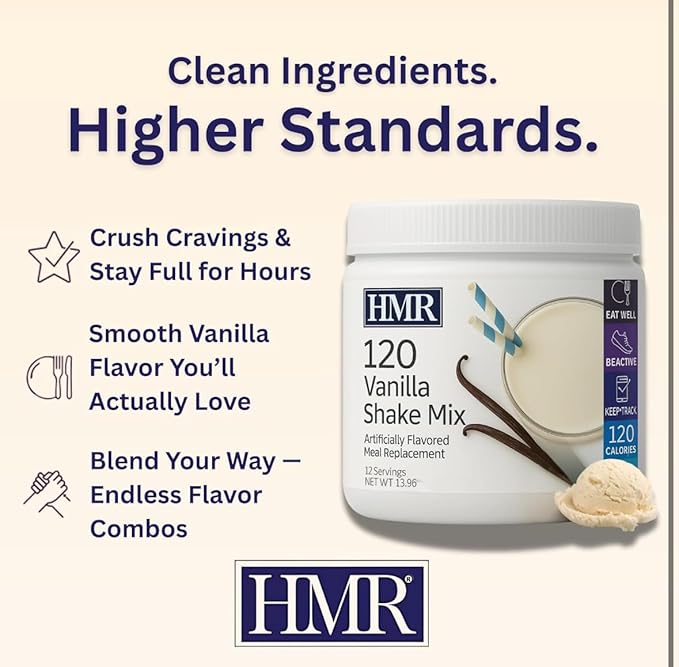 HMR 120 Vanilla Shake Meal Replacement Powder | Vanilla Shake Mix to Support Healthy Weight Loss | 12g of Protein | Nutritional Drink | Low Calorie Food | 12 Servings