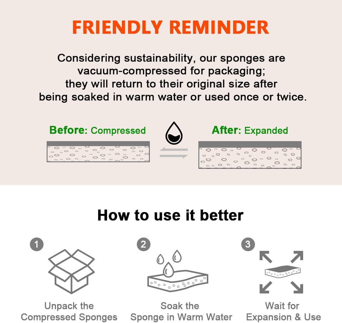 AIDEA Sponges Non Scratch, 24Count, Natural Sponge for Non Stick Cookware, Sponges Kitchen, Cellulose Scrub Sponge for Dishes, Cleaning Power for Kitchen, Bathroom, Household