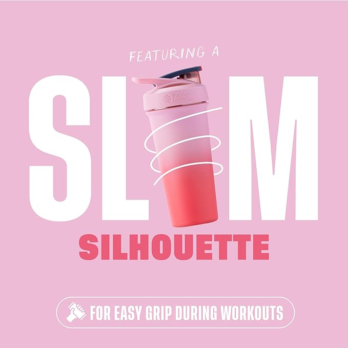 BlenderBottle Sport Sleek Insulated Stainless Steel Shaker Bottle with Wire Whisk, 25-Ounce, Flamingo Ombre – Protein Shakes & Hydration for Athletes & Fitness Enthusiasts, Easy Mixing, Slim Easy to Hold, Keeps Drinks Cold, Lockable Lid