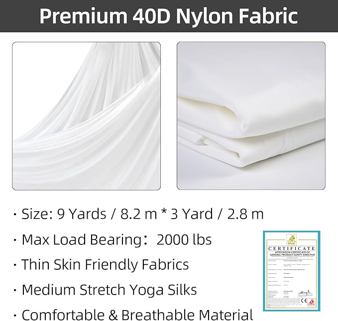 PRIOR FITNESS Aerial Silks Kit Colorful 9/15/20 Yards 40D Nylon Fabric Hammock Set With Hardware & Guide for All Levels Of Aerial Yoga Practice and Acrobatic Flying For Adults Aerial silk