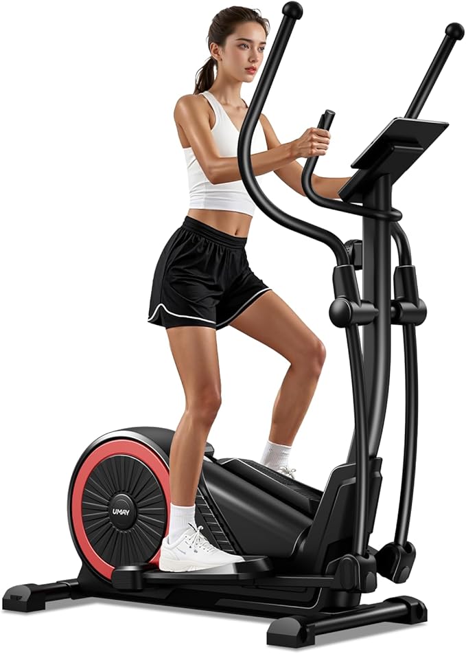 UMAY Elliptical Machine for Home, Elliptical Exercise Machine with 8 Levels Resistance & Pulse Rate Grips, Silent Magnetic Elliptical Trainer with 15.5" Stride and LCD Monitor