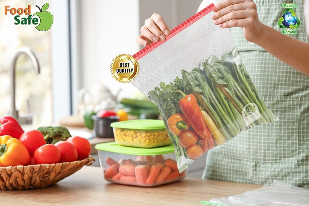 Gallon Ziplock Bags, Gallon Bag and Snack Bags – Durable Slider Storage Bags - (Large 12" x 14") Inches - 60 Count, Non-BPA Plastic – Versatile - Easy to Fill - Stand Up Design