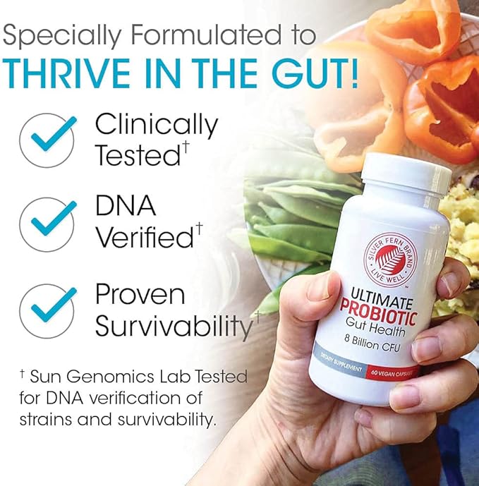 Silver Fern Brand Ultimate Probiotic 4-Pack – Probiotics for Women & Men – 8 Billion CFU Spore-Forming Gut Health Supplement – DNA Verified, Probiotic, Shelf-Stable, High Survivability – 240 Capsules
