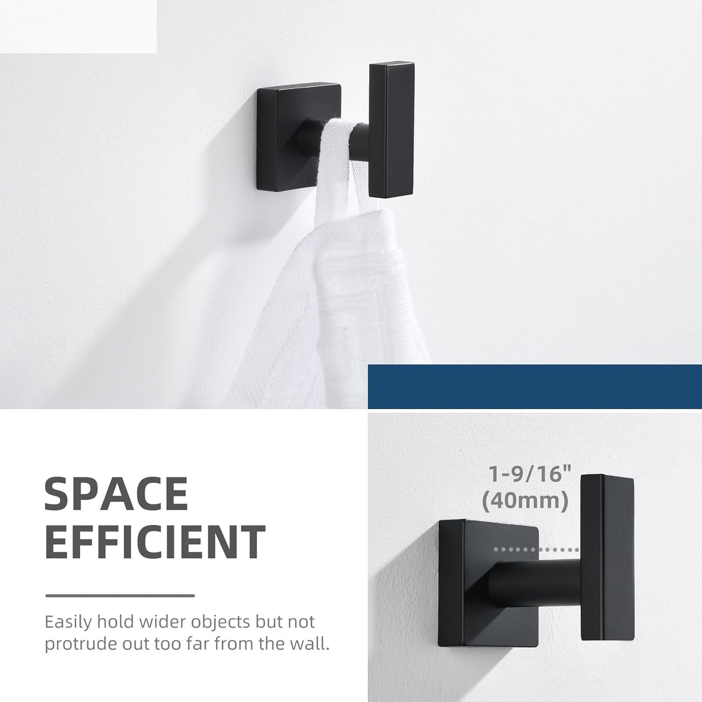 Angle Simple Towel Hook for Bathroom, Stainless Steel Hand Towel Coat Hook for Wall, Matte Black