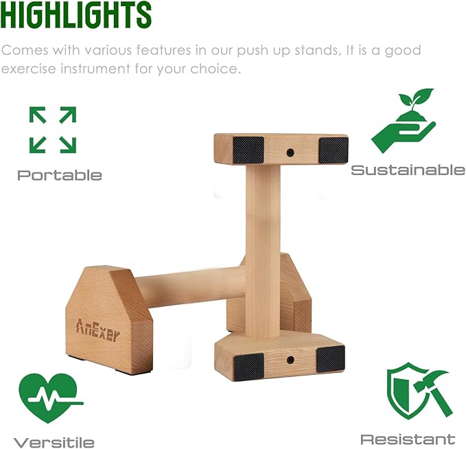 Push Up Stands, Handstand Parallettes Bars, Solid Wood Push Up Bars with Non-Slip Mat Push up Handles for Floor Exercise Home Workout Equipment for Men & Women Strength Training