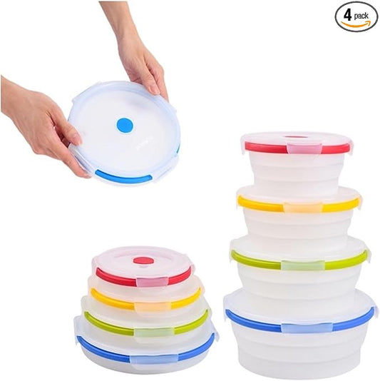 Collapsible Silicone Food Storage Containers, BPA Free, Microwave, Freezer and Dishwasher Safe, Lunch, Meal Prep, Travel, Space-Saving