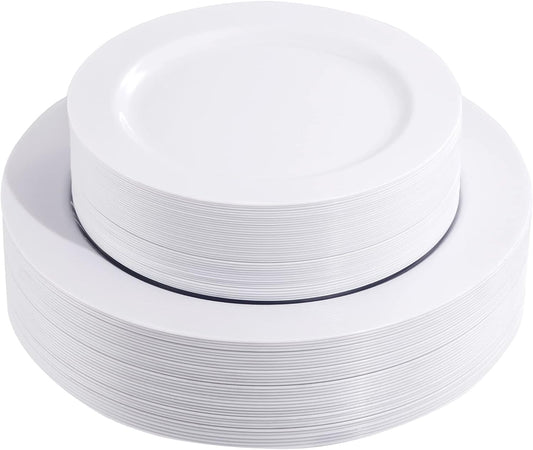 FLOWERCAT 60PCS White Plastic Plates - Heavy Duty White Disposable Plates for Birthday Party/Wedding -serve for 30 guests Include 30PCS 10.25" Dinner Plates & 30PCS 7.5" Dessert Plates for Party