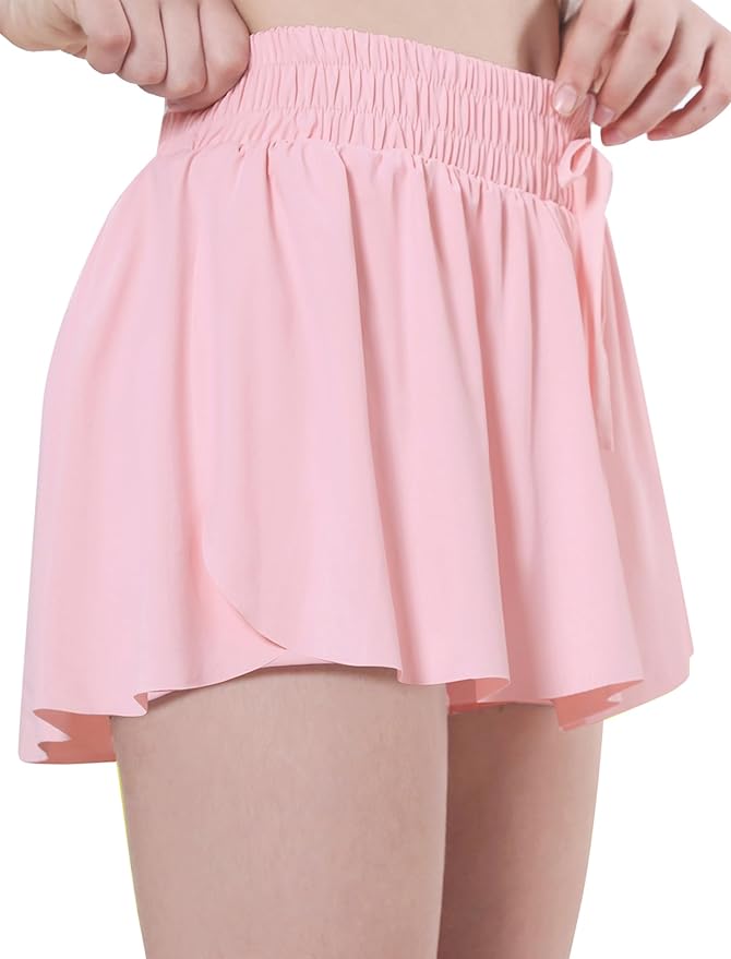 EXARUS Girls Butterfly Shorts Flowy Dance Skirt Cheer Skorts Athletic Tween Clothes Teen Preppy Outfits Flutter Kids