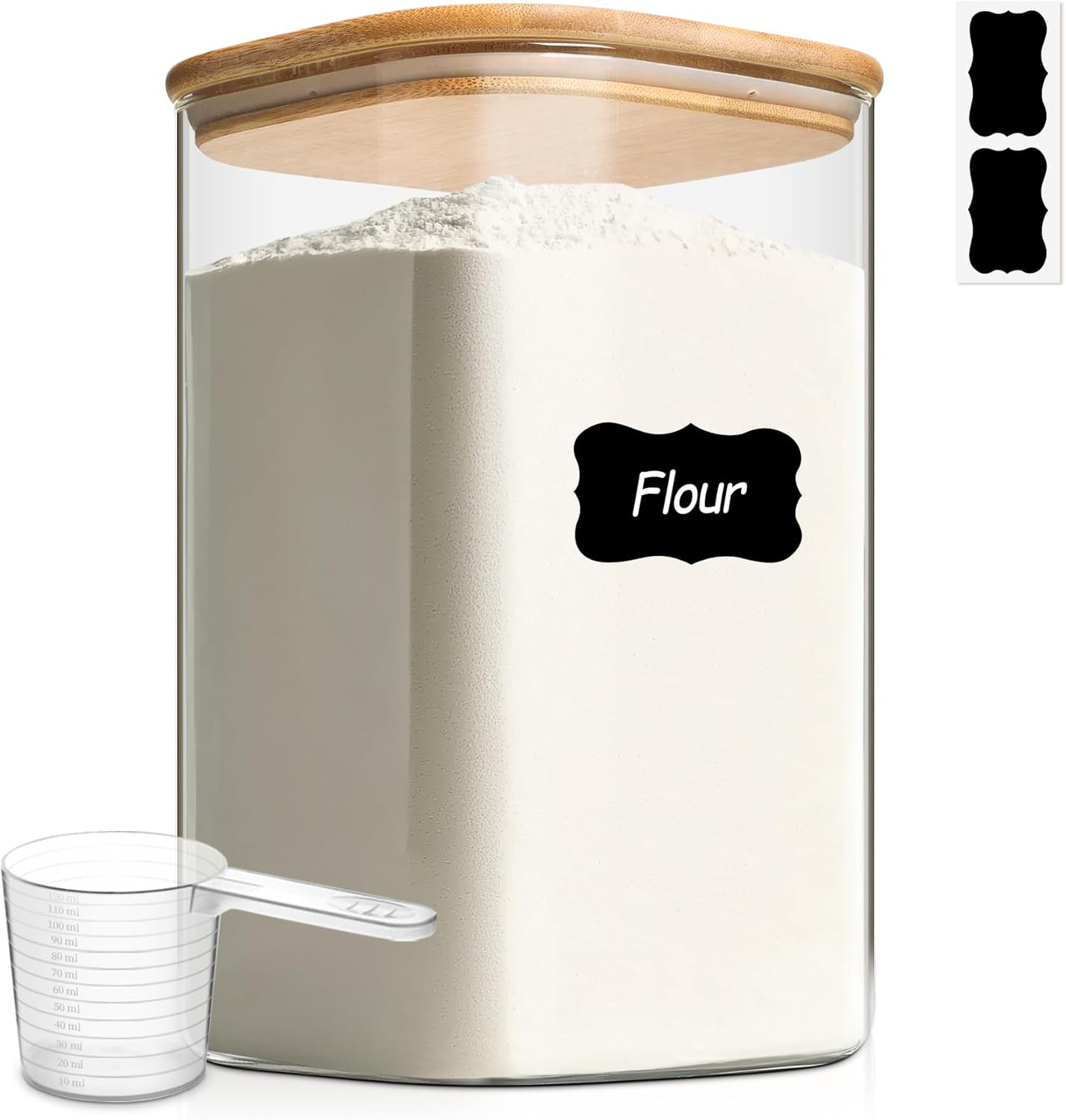 ComSaf 148 oz Glass Food Storage Containers, 1.2 Gallon Glass Flour and Sugar Containers with Lids, Large Square Glass Jars with Bamboo Lids for Rice, Pasta, Oats, Grains, Cookies, Coffee Beans